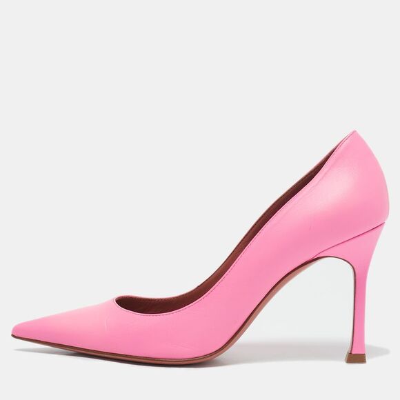 Amina Muaddi Pink Leather Sharon Pumps Size 37